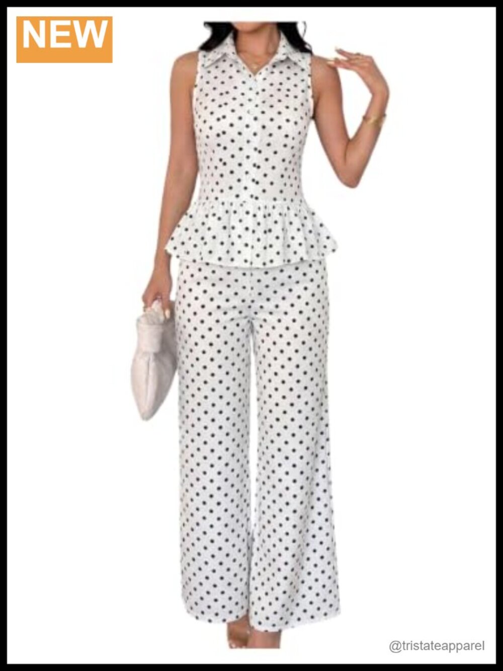 Women's Polka Dot 2-Piece Pants Set Wide Leg Sleeveless Peplum